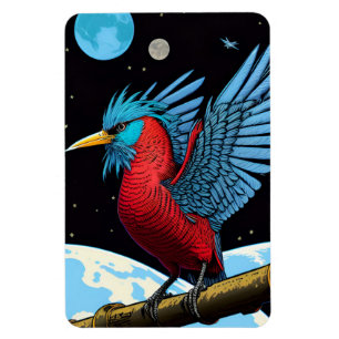A bird with a stick in space magnet