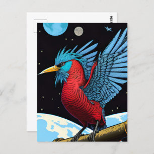 A bird with a stick in space postcard