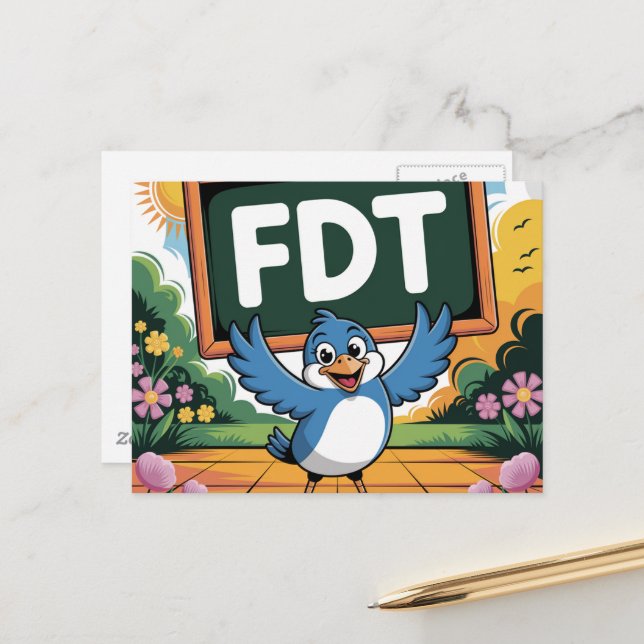 A bird with an FDT sign Postcard (Front/Back In Situ)