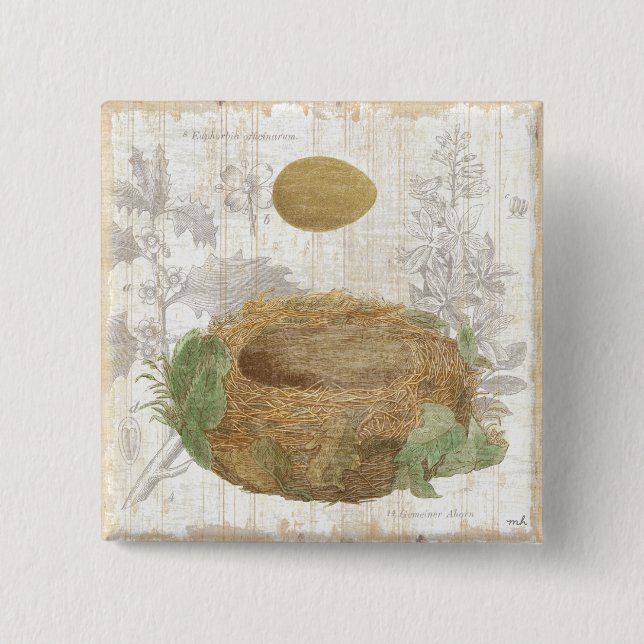A Bird's Nest with a Brown Egg 15 Cm Square Badge (Front)