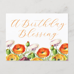 A Birthday Blessing Floral Postcard
