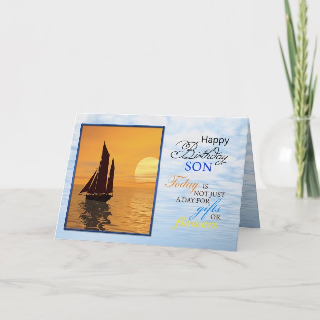 A birthday card fora son. A yacht sailing. (Front)