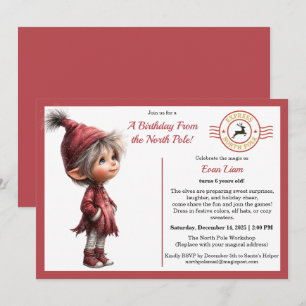 A Birthday From the North Pole Whimsical Elf Invitation
