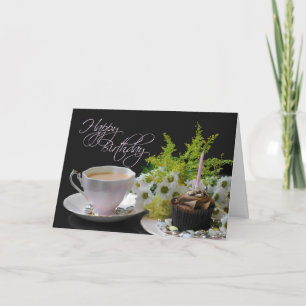 A Birthday Tea Yum tea cake flowers Card