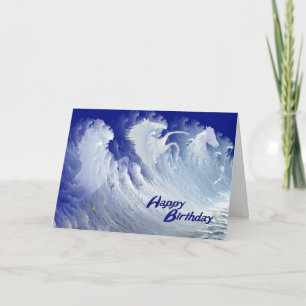 A birthday with white surf horses card