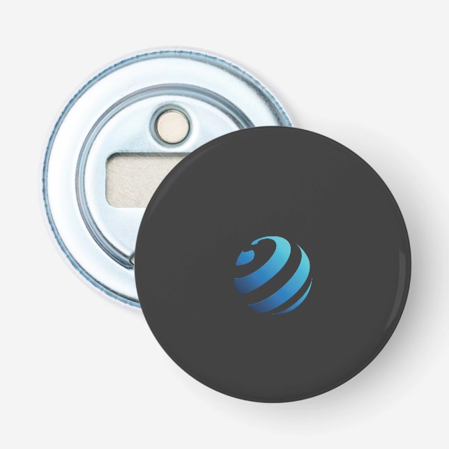 a black and blue logo with a wave on it bottle opener (Front)