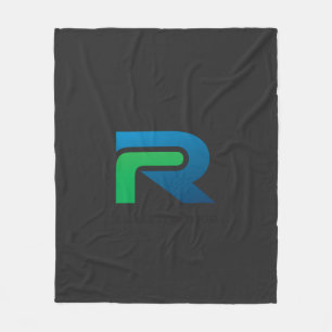a black and green logo with the letter r fleece blanket