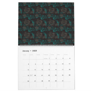 a black and green pattern with a black background calendar