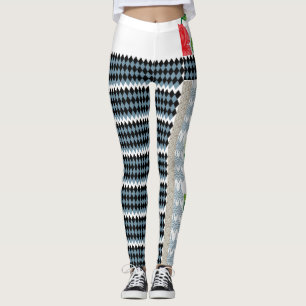 a black and white chequered pattern with a white b leggings
