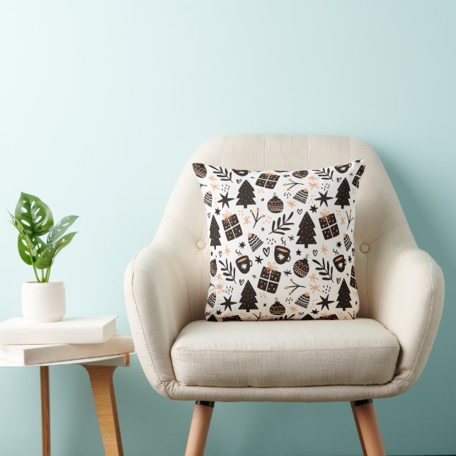 A Black and White Christmas Pattern Cushion (Chair)