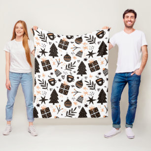 A Black and White Christmas Pattern Fleece Blanket