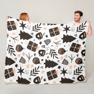 A Black and White Christmas Pattern Fleece Blanket
