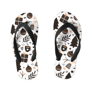 A Black and White Christmas Pattern Kid's Jandals