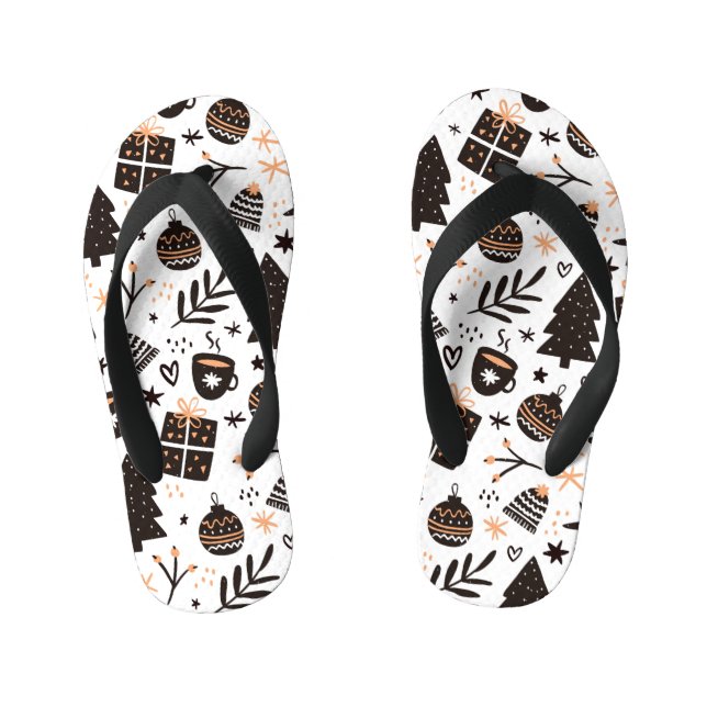 A Black and White Christmas Pattern Kid's Jandals (Footbed)