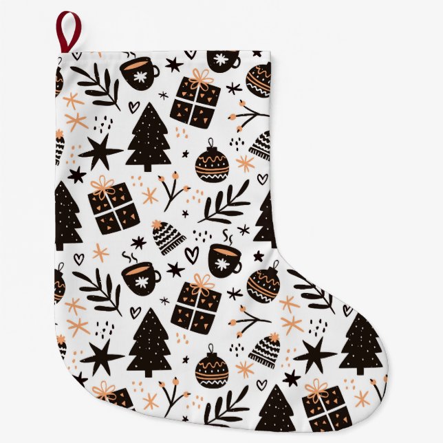 A Black and White Christmas Pattern Large Christmas Stocking (Front)