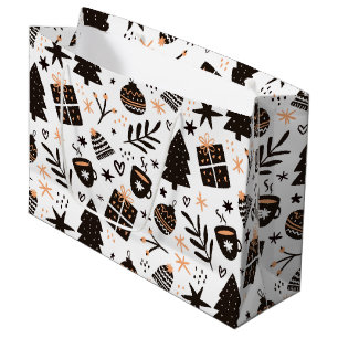 A Black and White Christmas Pattern Large Gift Bag
