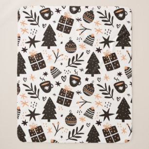 A Black and White Christmas Pattern Sherpa Blanket