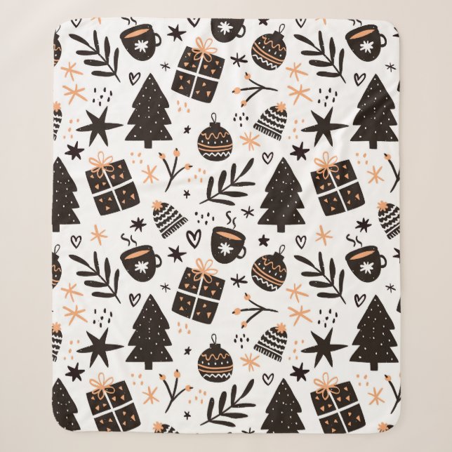 A Black and White Christmas Pattern Sherpa Blanket (Front)