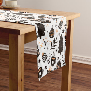 A Black and White Christmas Pattern Short Table Runner