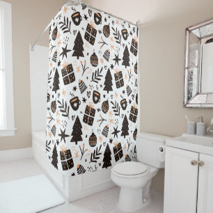 A Black and White Christmas Pattern Shower Curtain