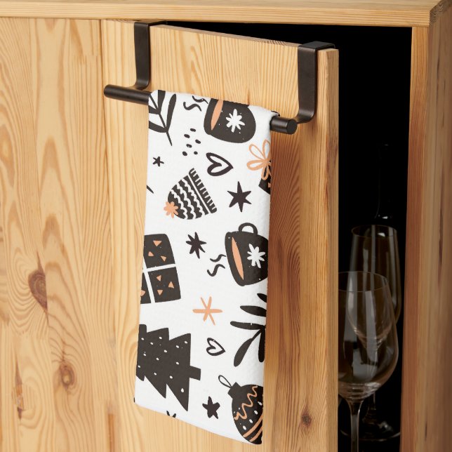 A Black and White Christmas Pattern Tea Towel (Thirds Fold)