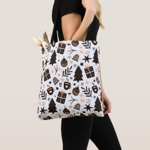 A Black and White Christmas Pattern Tote Bag