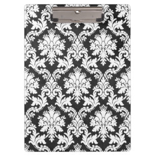 A BLACK AND WHITE DAMASK DESIGN CLIPBOARD