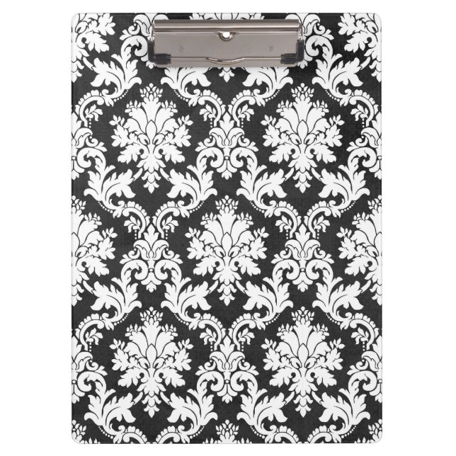 A BLACK AND WHITE DAMASK DESIGN CLIPBOARD (Front)