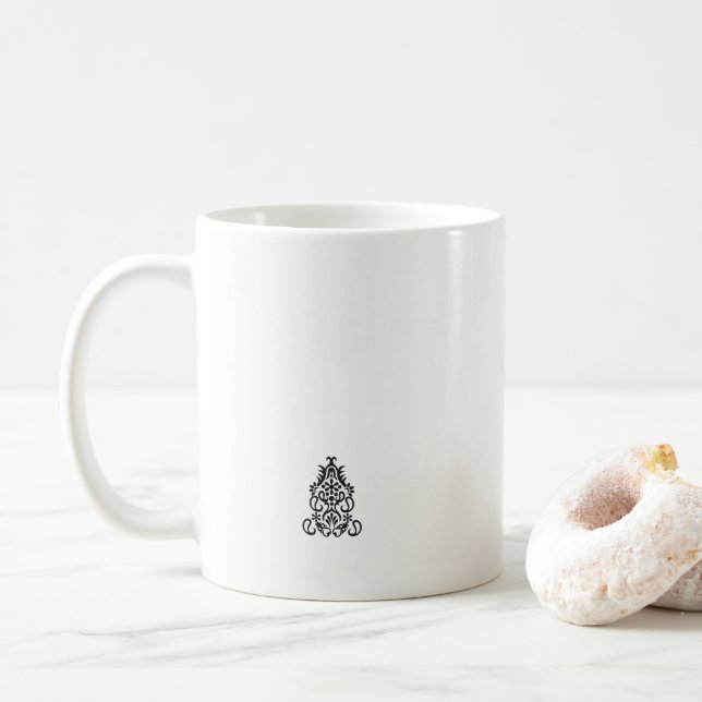 a black and white image of an ornate design coffee mug (With Donut)
