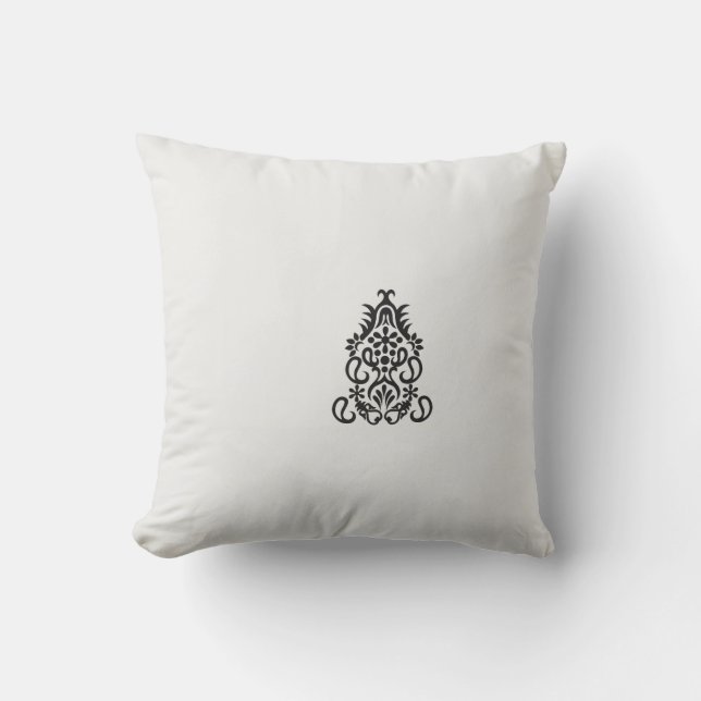 a black and white image of an ornate design cushion (Front)