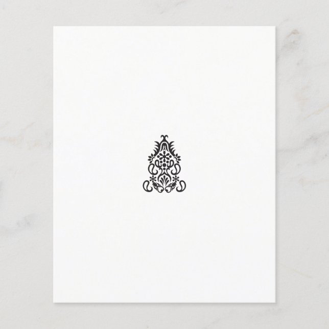 a black and white image of an ornate design flyer (Front)