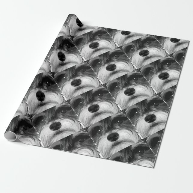 A black and white Miniature Schnauzer Wrapping Paper (Unrolled)