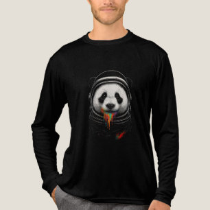 A black and white panda bear wearing a space suit Tri-Blend shirt