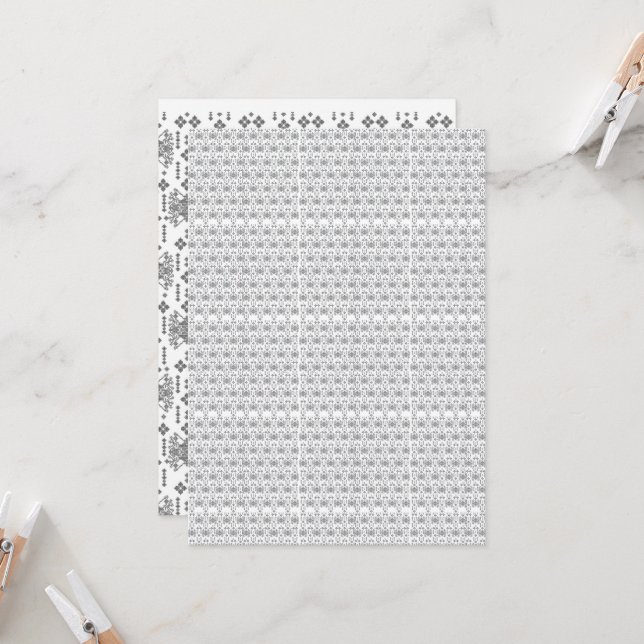 a black and white pattern with a white background invitation (Front/Back In Situ)