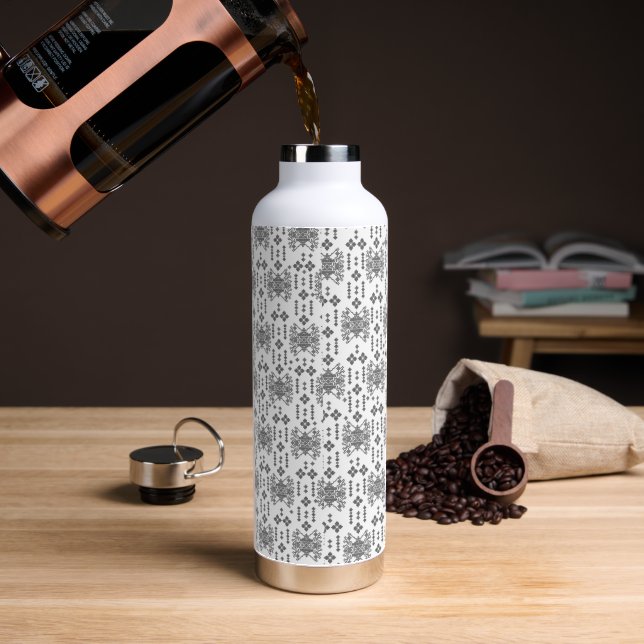 a black and white pattern with a white background water bottle (Coffee)