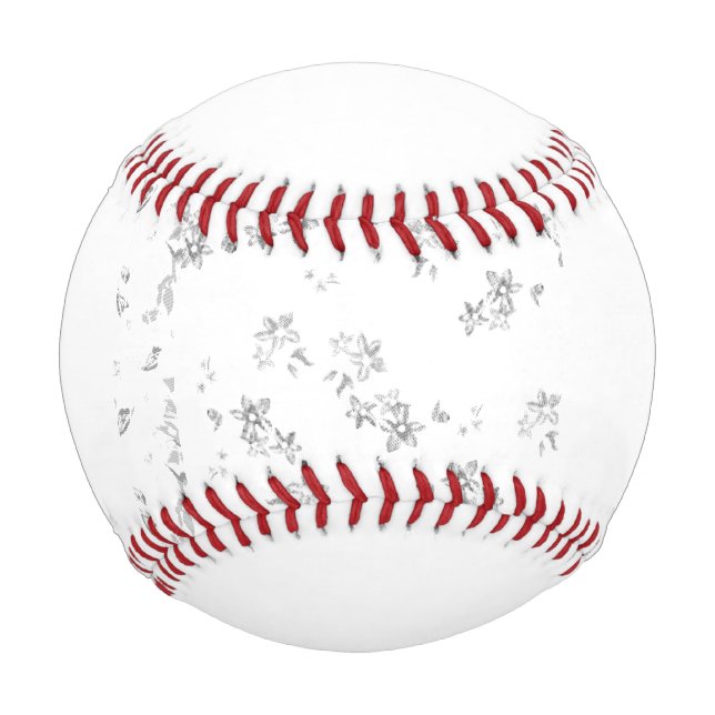 a black and white photo of snow flakes baseball (Front)