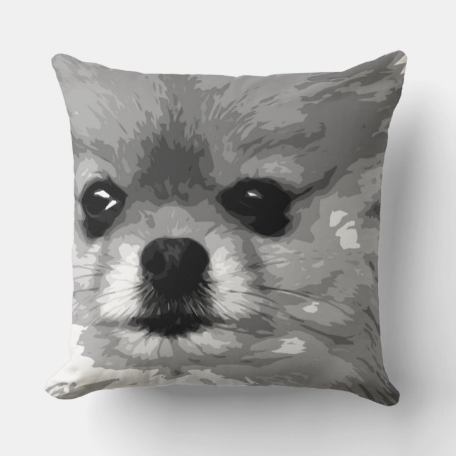A black and white Pomeranian Cushion (Front)