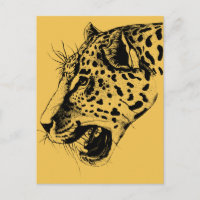 A Black and Yellow Hand Drawn Leopard Illustration
