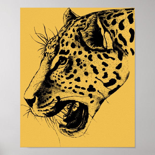 A Black and Yellow Hand Drawn Leopard Illustration Poster (Front)