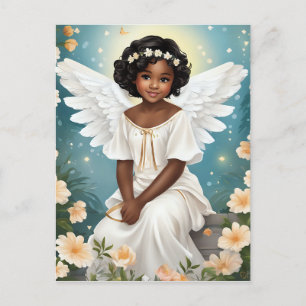 A Black Angel Surrounded by Flowers Postcard