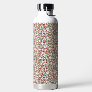 a black background with a red, green and blue patt water bottle