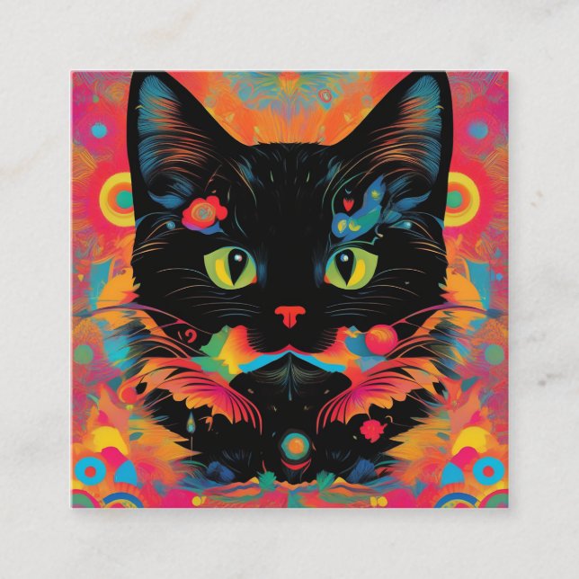 A black cat has been considered a sign of good luc square business card (Front)