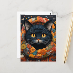 A Black Cat in a Floral Sweater Postcard