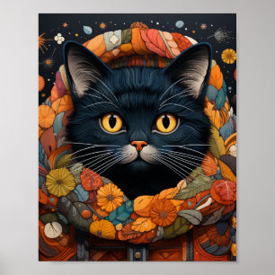 A Black Cat in a Floral Sweater Poster