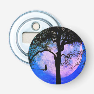 A Black Cat on a Wire Full Moon Bottle Opener