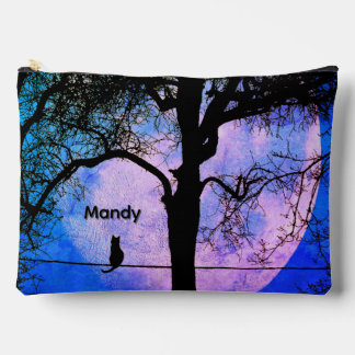 A Black Cat on a Wire Full Moon Name Accessory Pouch