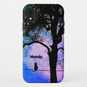 A Black Cat on a Wire Full Moon Name Case-Mate iPhone Case