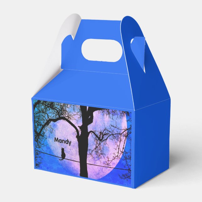 A Black Cat on a Wire Full Moon Name Favour Box (Front Side)