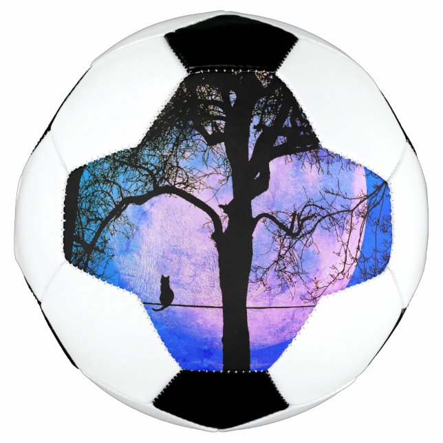 A Black Cat on a Wire Full Moon Soccer Ball (Front)