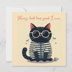 A black cat with glasses striped hoodie Valentine Thank You Card
